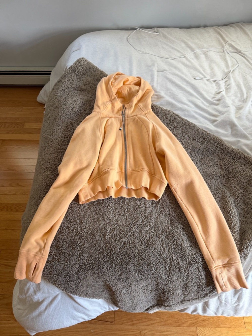 Peach Cropped Zip-Up Hoodie